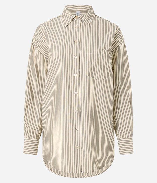 Camisa Alongada em Tricoline Listrada e Punho Largo - 1