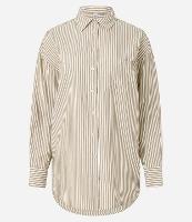 Camisa Alongada em Tricoline Listrada e Punho Largo - 1