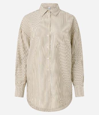 Camisa Alongada em Tricoline Listrada e Punho Largo