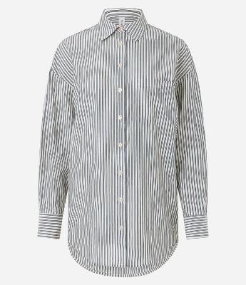 Camisa Alongada em Tricoline Listrada e Punho Largo