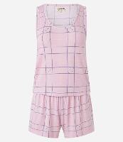 Pijama Short Doll com Alça Larga e Estampa Xadrez Grid - 1