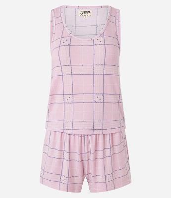 Pijama Short Doll com Alça Larga e Estampa Xadrez Grid