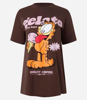 Camiseta Alongada em Algodão com Estampa Garfield Gelato