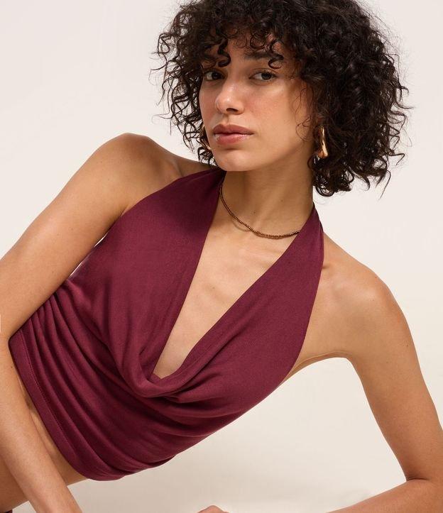 Blusa Cropped Frente Única em Tricô Leve com Decote Degagê - 2