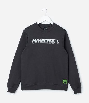 Casaco Infantil em Moletom com Estampa Minecraft - Tam 5 a 14 Anos
