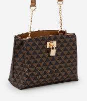 Bolsa Transversal Média com Alça de Corrente e Detalhe de Cadeado - 1