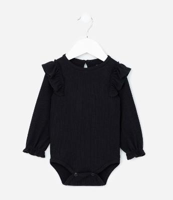 Body Infantil Canelado com Babadinhos - Tam 0 a 18 meses