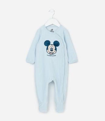 Macacão Infantil em Plush com Bordado Mickey - Tam 0 a 18 meses