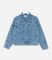 Jaqueta Infantil Jeans com Bordado Cerejas - Tam 5 a 14 Anos - 1