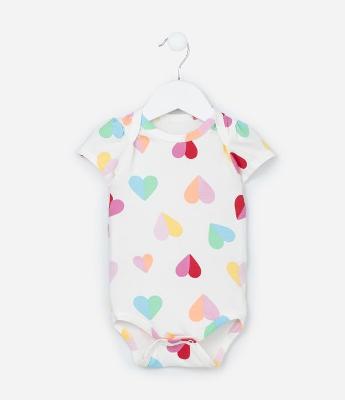 Body Infantil em Algodão com Estampa Corações - Tam 0 a  24 meses
