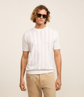 Camiseta em Algodão Furadinha com Viés em Ribana