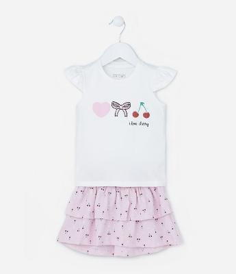 Conjunto Infantil com Estampa Cerejas - Tam 1 a 6 Anos