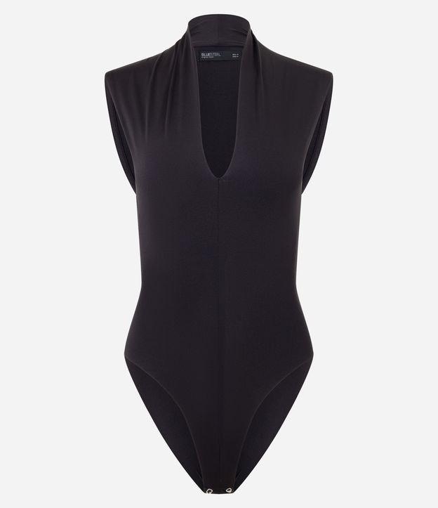 Body em Microfibra com Gola Alta e Decote V - 1