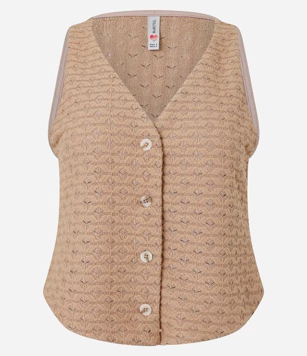 Colete Texturizado com Botões e Decote V - 1