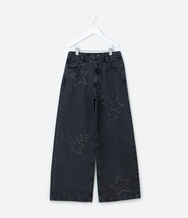 Calça Wide Leg Infantil Jeans com Brilhos - Tam 5 a 14  Anos - 1
