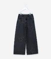 Calça Wide Leg Infantil Jeans com Brilhos - Tam 5 a 14  Anos - 1