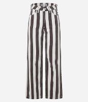 Calça Reta Cropped em Sarja Listrada - 1