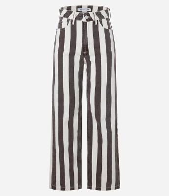 Calça Reta Cropped em Sarja Listrada