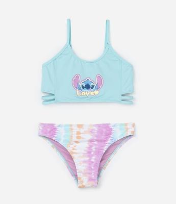 Biquíni Infantil com Proteção UV e Estampa Degradê e Stitch - Tam 5 a 14 Anos