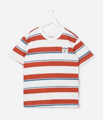 Camiseta Infantil com Estampa Listrada e Bordado - Tam 5 a 14 Anos