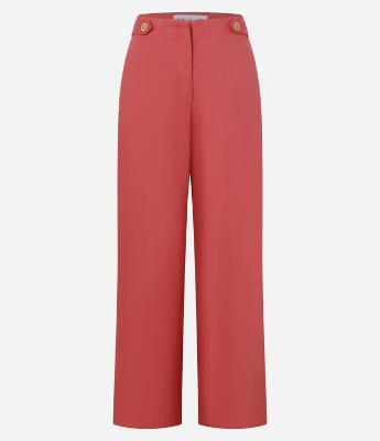 Calça Wide Leg em Viscolinho com Botões no Cós