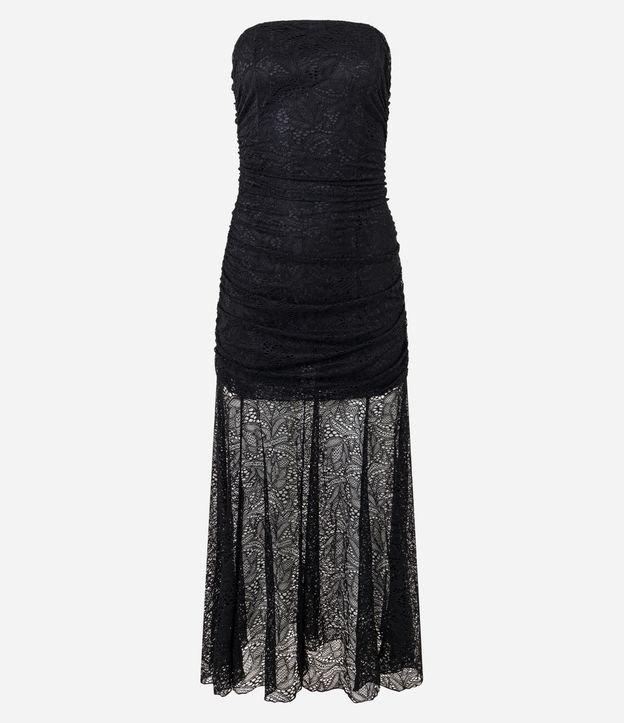 Vestido Longo em Renda Texturizado com Forro Curto - 1