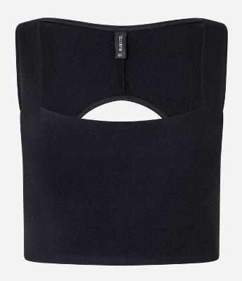 Blusa Cropped em Ponto Roma com Recorte Vazado nas Costas