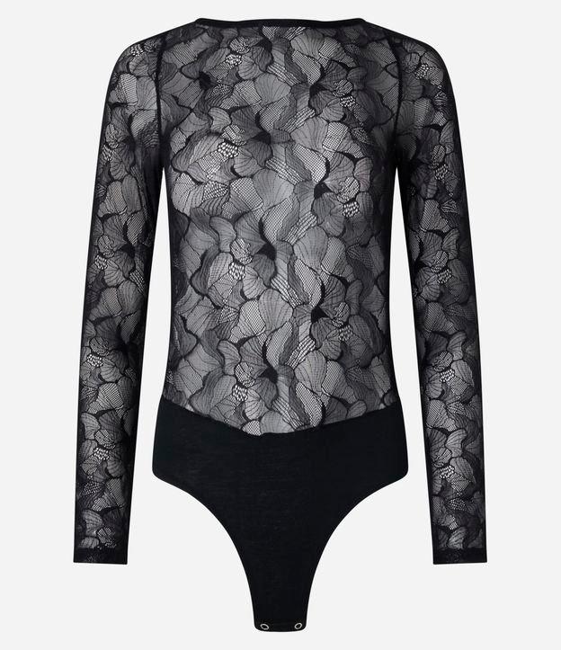 Body em Renda Floral com Manga Longa - 1