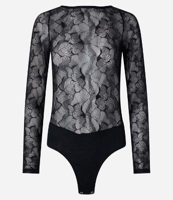 Body em Renda Floral com Manga Longa