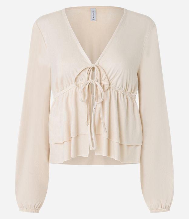 Blusa Bata em Suede com Amarração e Babados - 1