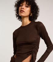 Blusa em Ribana com Barra Assimétrica e Puxadinho Lateral - 2