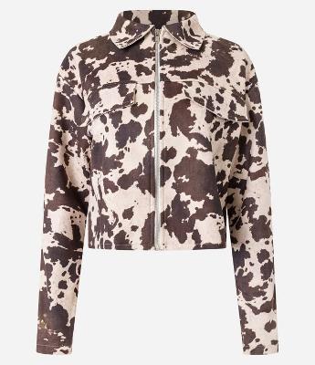 Jaqueta em Suede com Bolso Fake e Estampa Animal Print