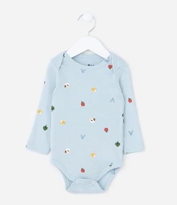 Body Infantil em Algodão com Estampa Mini Ícones - Tam RN a 18 meses