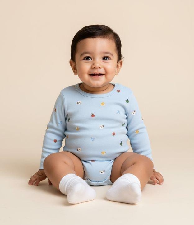 Body Infantil em Algodão com Estampa Mini Ícones - Tam RN a 18 meses - 2