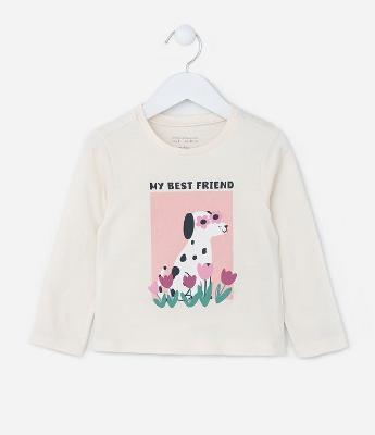 Blusa Infantil com Estampa Cachorro de Óculos - Tam 1 a 6 Anos