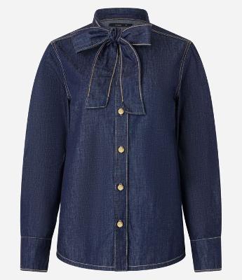 Camisa em Jeans com Laço na Gola e Botões