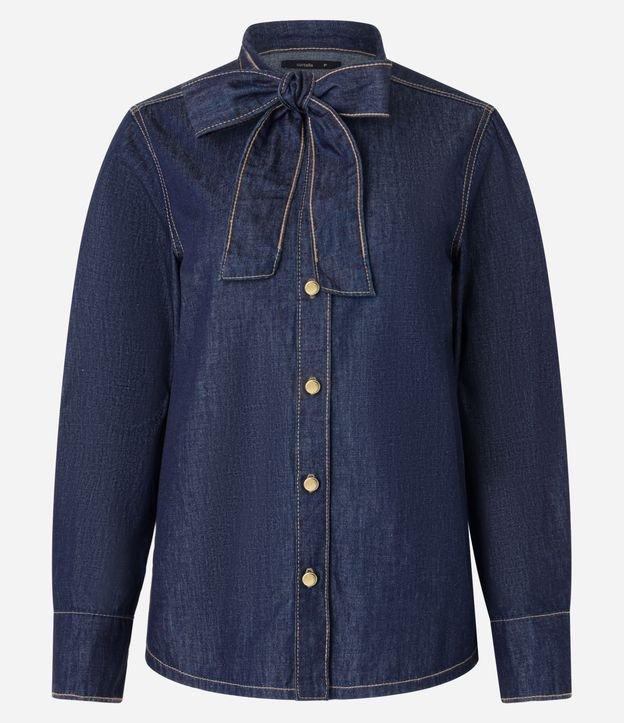 Camisa em Jeans com Laço na Gola e Botões - 1