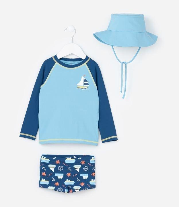 Conjunto Infantil com Proteção UV e Estampa Barco - Tam 1 a 4 Anos - 1