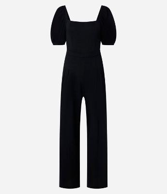 Macacão Wide Leg Texturizado com Manga Bufante