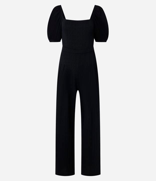 Macacão Wide Leg Texturizado com Manga Bufante - 1