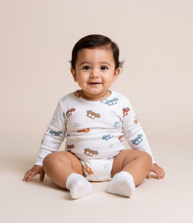 Body Infantil em Algodão com Estampa Carrinhos - Tam RN a 18 meses - 2