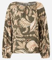 Blusa em Viscose com com Elástico no Decote e Estampa Folhagem - 1