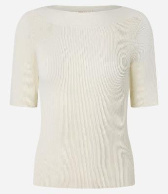 Blusa Canelada em Tricô com Decote Canoa