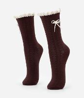 Meia Cano Alto em Algodão Texturizado com Babadinhos e Lacinho Aplicado - 1