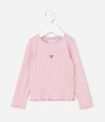 Blusa Infantil Canelada com Estampa Mini Coração - Tam 1 a 6 Anos