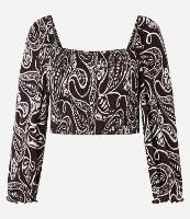 Blusa Cropped Texturizado com Lastex no Corpo e Estampa Paisley - 1