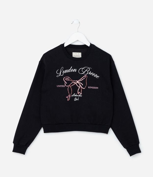 Moletom Infantil Quentinho com Laço de Paetê e Lettering - Tam 5 a 14 anos - 1