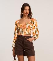 Blusa Cropped Texturizado com Lastex no Corpo e Estampa Floral - 2