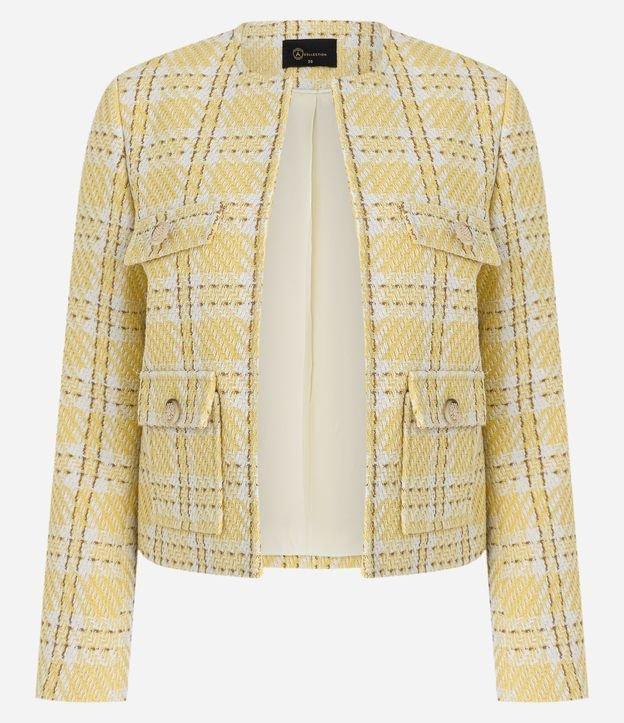 Jaqueta em Tweed Xadrez com Botões nos Bolsos - 1