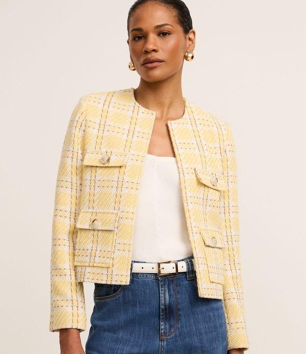 Jaqueta em Tweed Xadrez com Botões nos Bolsos - 3